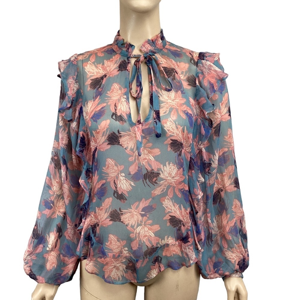 NWT Caballero Mila Blouse Size small‎ Ruffled Long Sleeves Sheer
